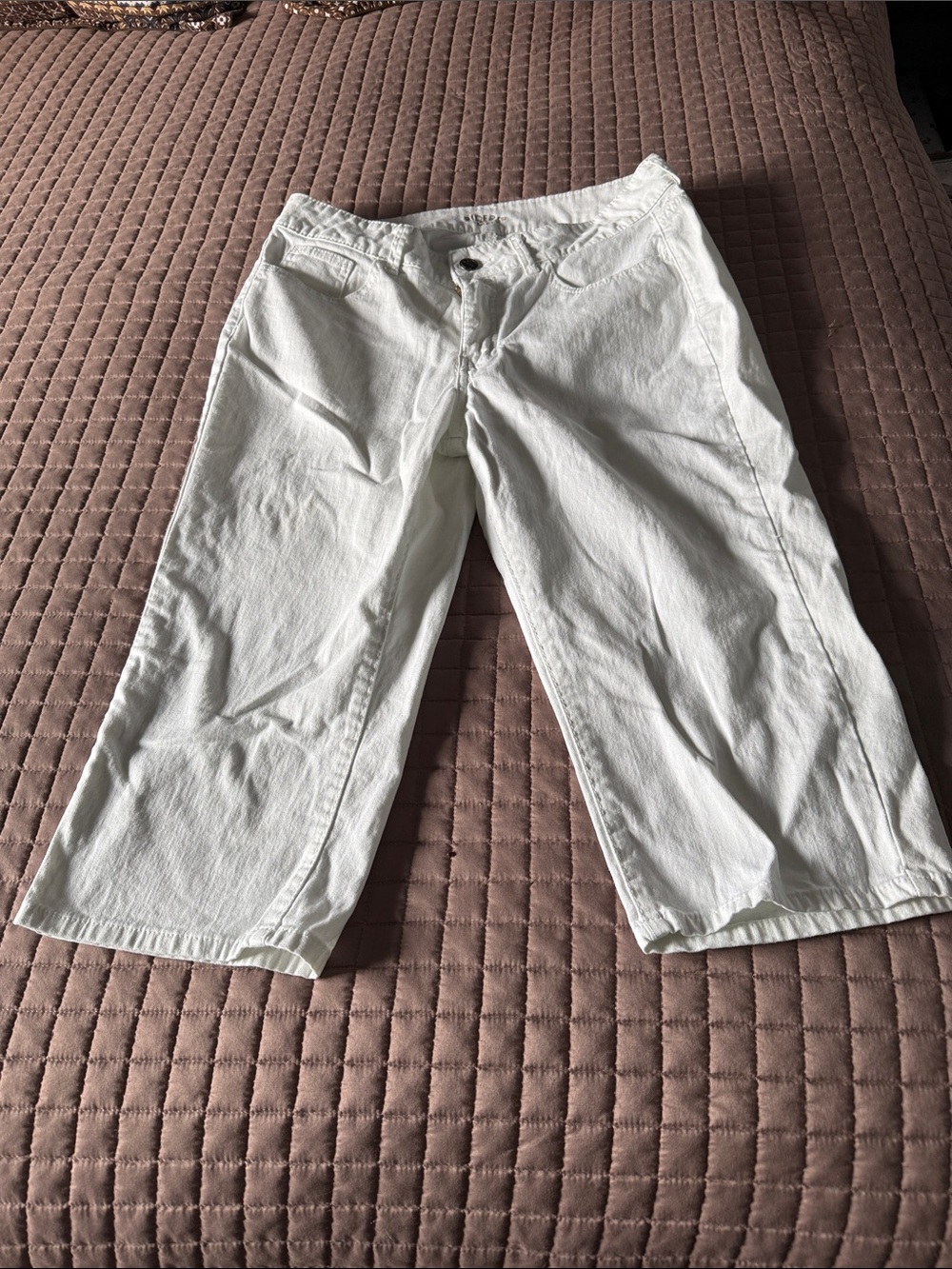 Riders by Lee White Denim Capris with Brown Embroidery